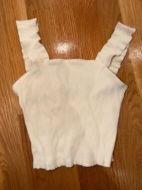 Ribbed Square Neck Crop Tank - Cream